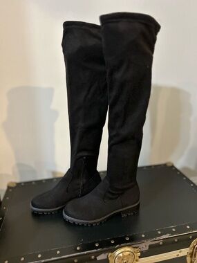 Forever 21 Black Over-the-Knee Lug Sole Boots
